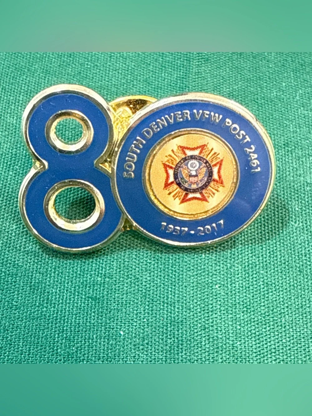 South Denver Post 2461 80th Anniversary Enamel Lapel Pin - Blue and Gold 67C